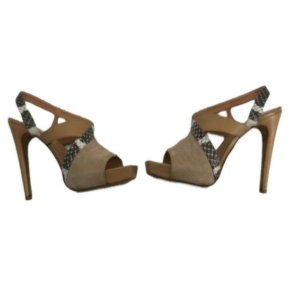 Aperlai Paris python suede nude tan sling back high heels 39 - Picture 2 of 7